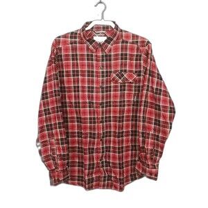 Columbia Flannel Shirt Mens Medium Omni Wick Plaid Red Black White Pocket New